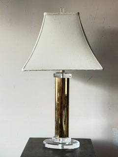 Lucite And Brass Table Lamp Post Modern Miami Regency Style 1991