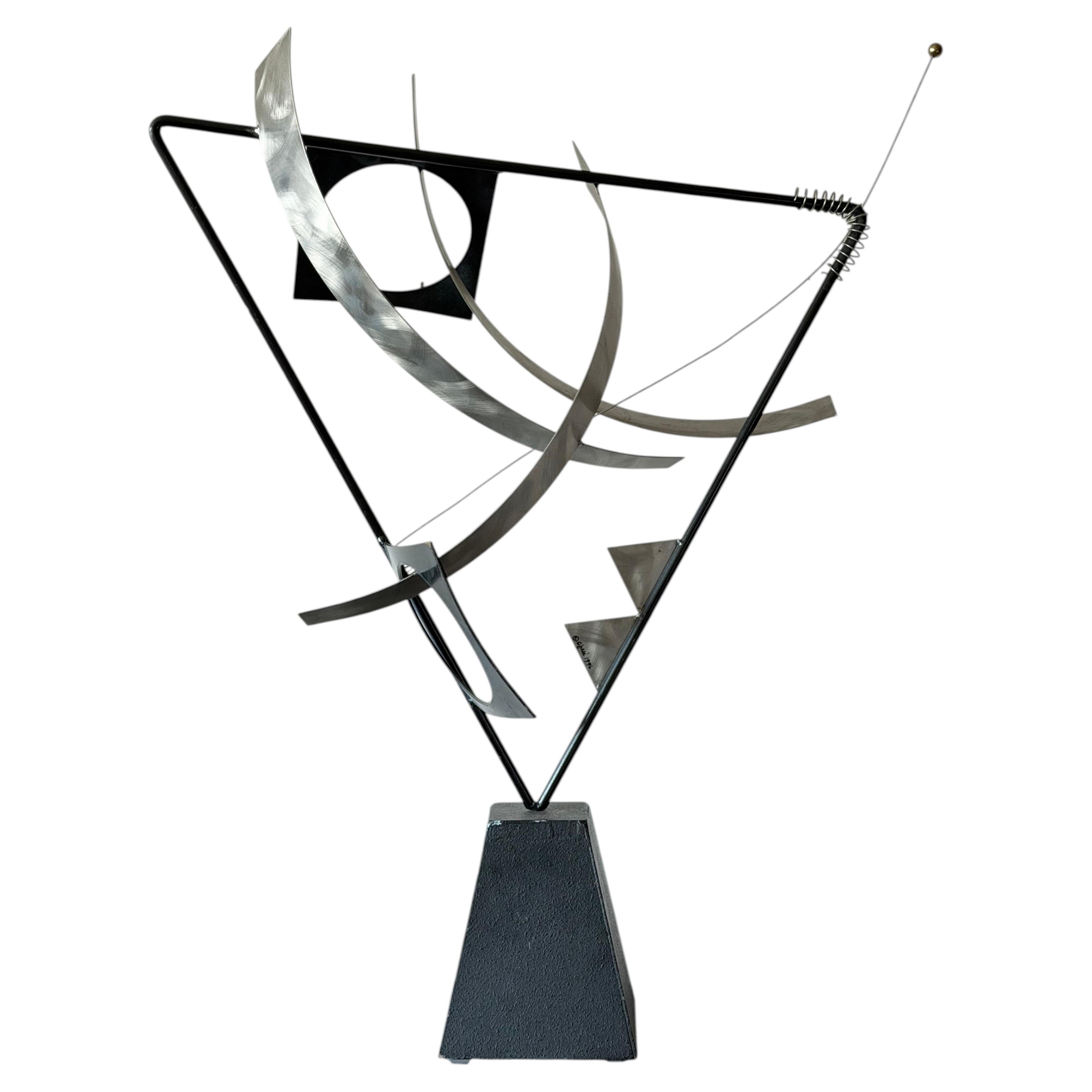 Curtis Jere Kinetic Abstract Sculpture Steel Industrial MCM 1996 Post Modern For Sale
