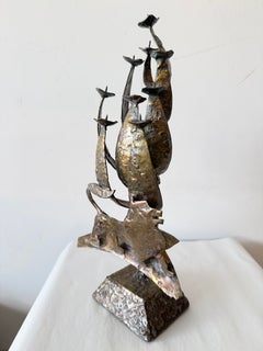 Brutalistische 9-flammige Menora aus Bronze, ca. 1960er Jahre, Mid-Century-Stil