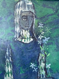 Mid Century Harlequin Painting On Board ca' 1960's