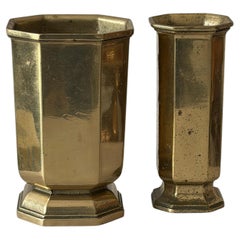 Two Italian Brass Vases Octagonal Handmade Vintage 1970's