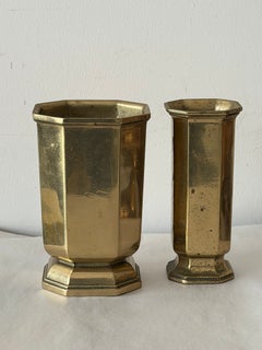 Two Italian Brass Vases Octagonal Handmade Vintage 1970's