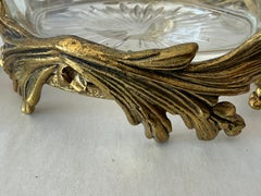 Vintage French Dore Bronze Mounted Glass Dish And Cover Cherub