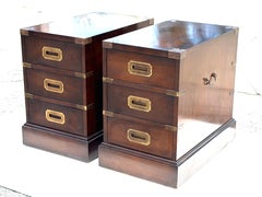 Vintage Campaign Style Three Drawer Chests Mahogany ca' 1960's