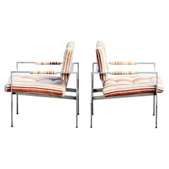 Milo Baughman for Thayer Coggin Flat Bar Chrome Lounge Chairs 1970's