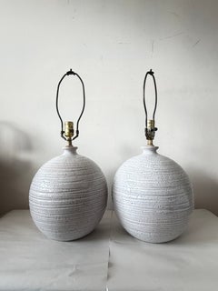 Pair Of Aldo Londi Bitossi Spherical White Lamps 1960's Vintage
