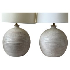Pair Of Aldo Londi Bitossi Spherical White Lamps 1960's Vintage