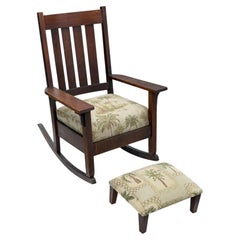 Antique Mission Oak Arts & Crafts Slat Back Stickley Style Rocker Rocking Chair