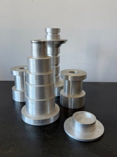 Unusual Set Of Industrial Art Deco Style Machine Age Candlesticks Solid Aluminum