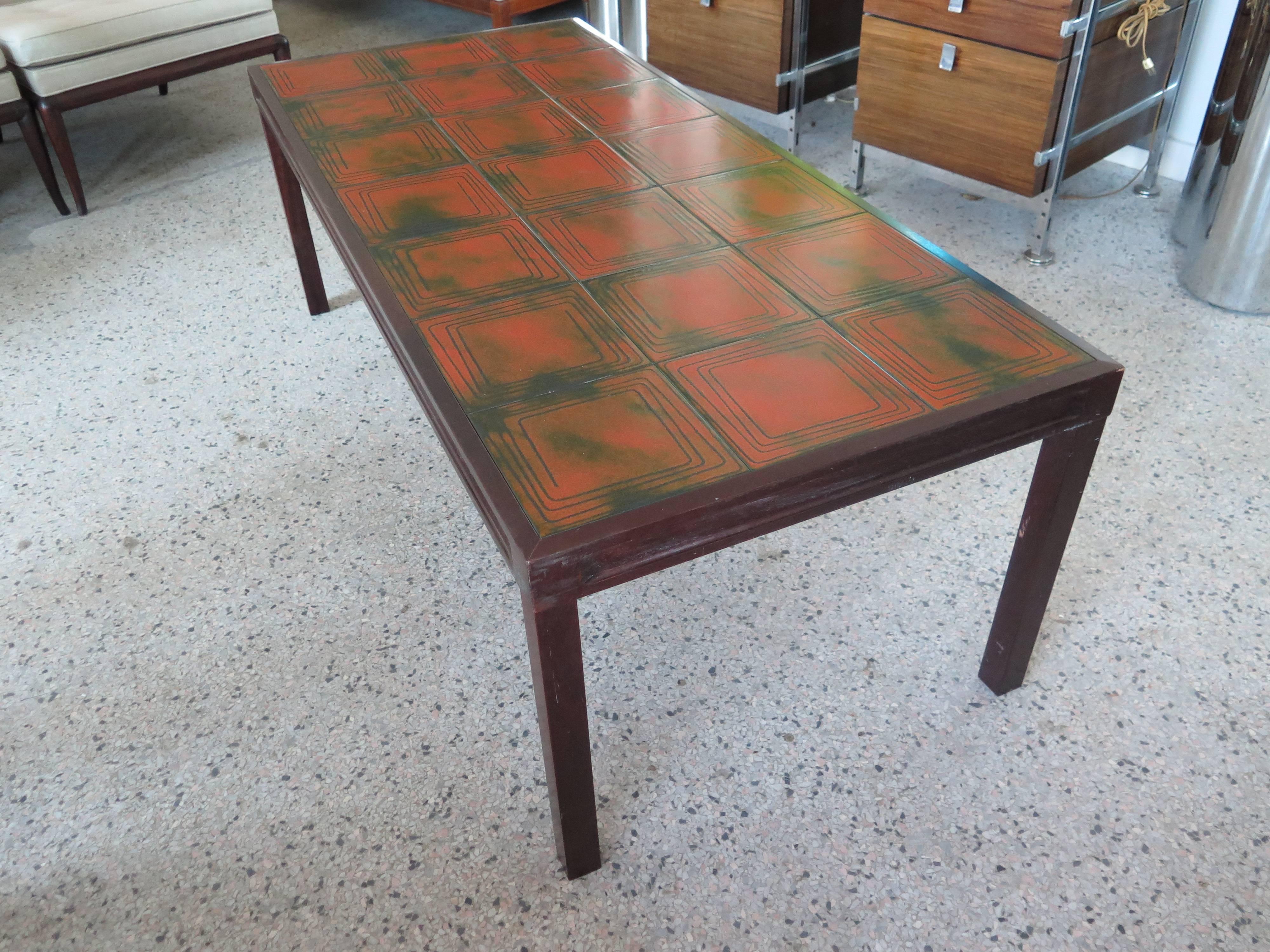 Mid-Century Modern Table basse en carreaux inhabituels de Bramin Mobler, Danemark en vente