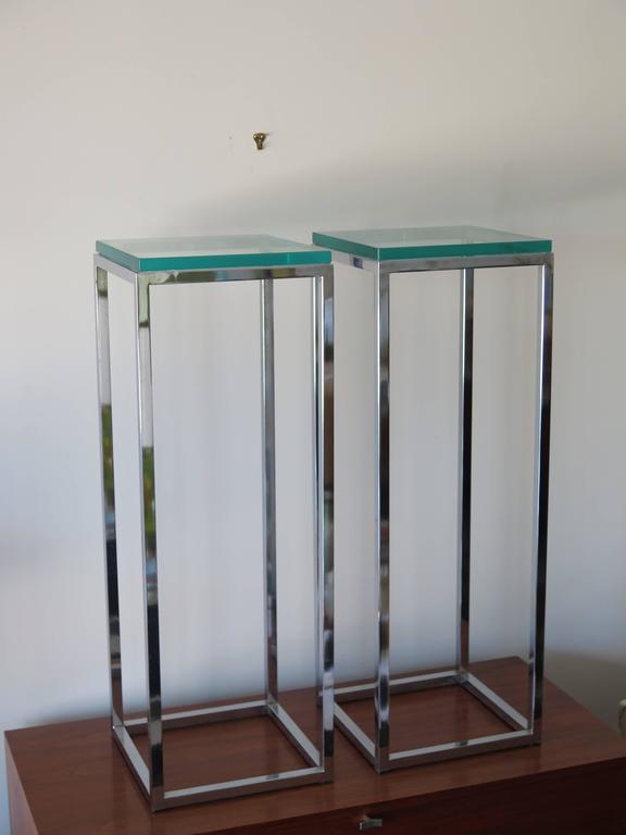 Pair of Classic Tall Chrome Pedestal Tables at 1stDibs