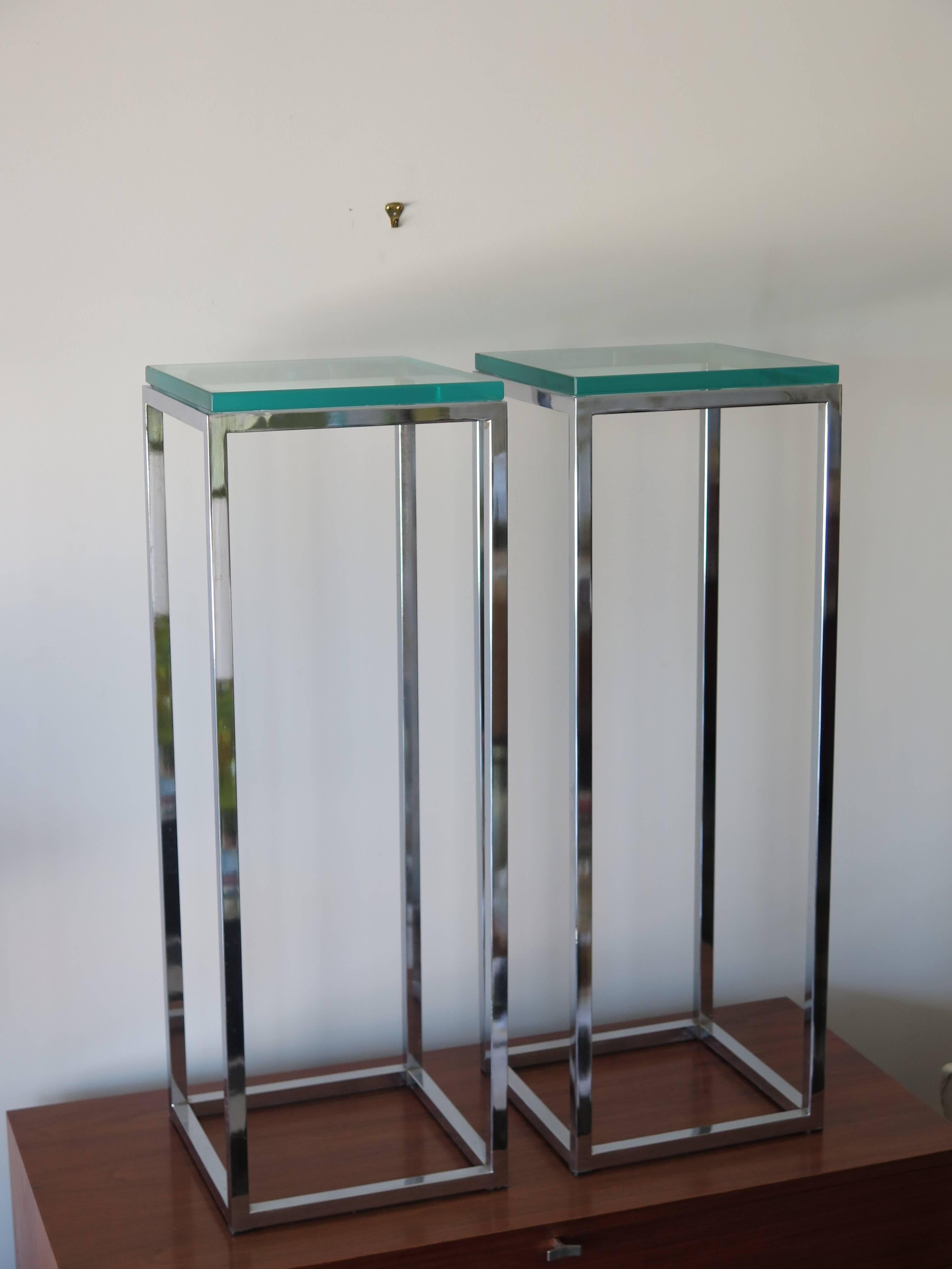 Pair of Classic Tall Chrome Pedestal Tables In Good Condition In St.Petersburg, FL