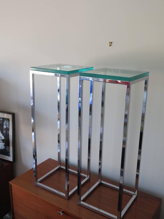 Pair of Classic Tall Chrome Pedestal Tables at 1stDibs