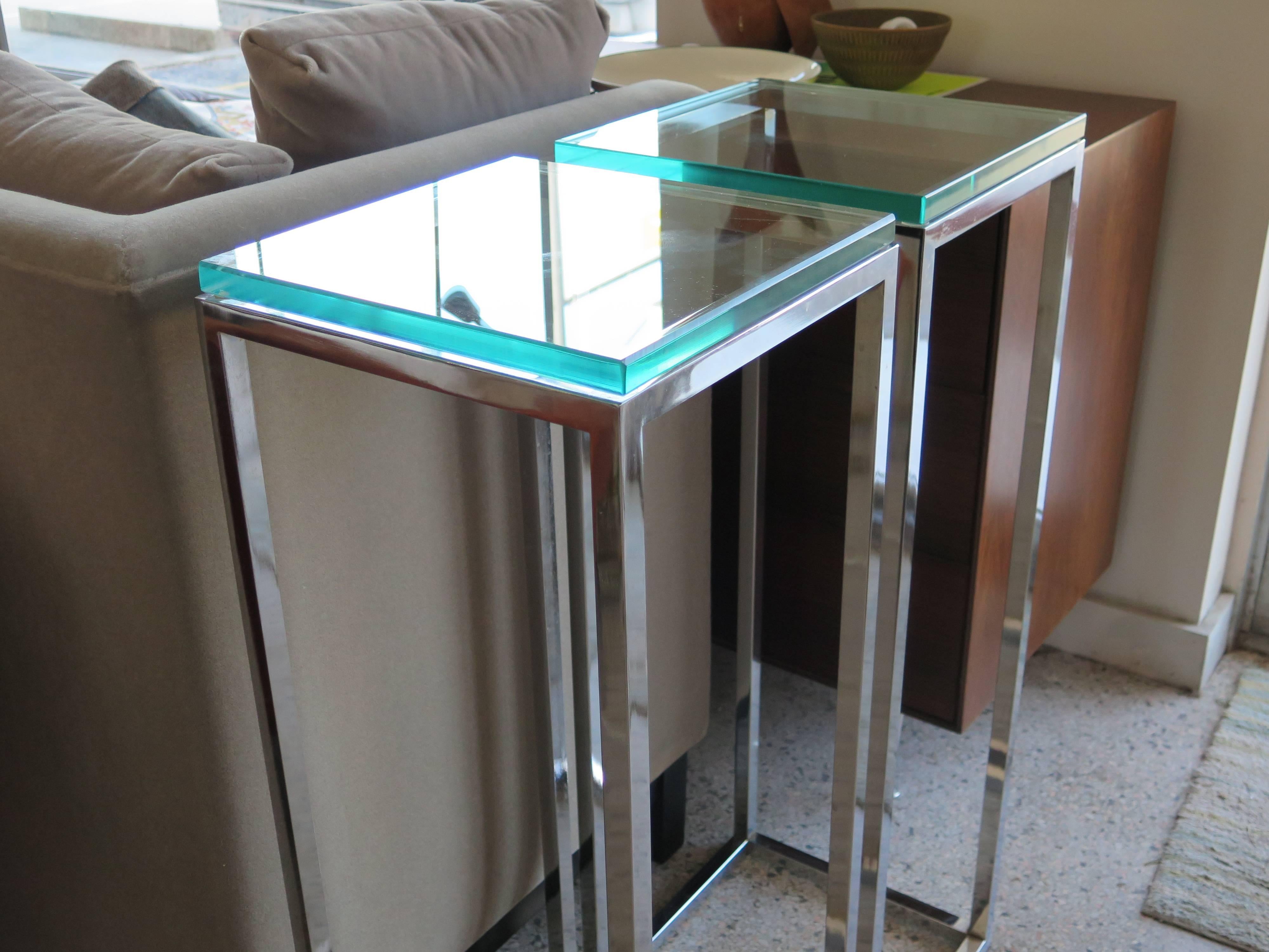 American Pair of Classic Tall Chrome Pedestal Tables