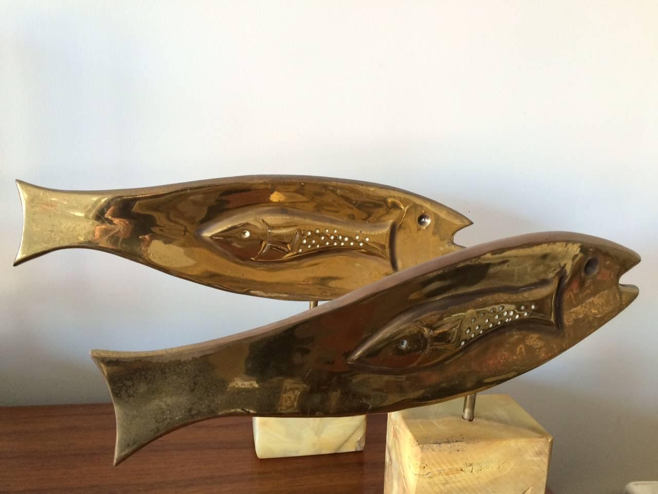 American Pair of Brass Fish Sculptures by Curtis Jere For Sale