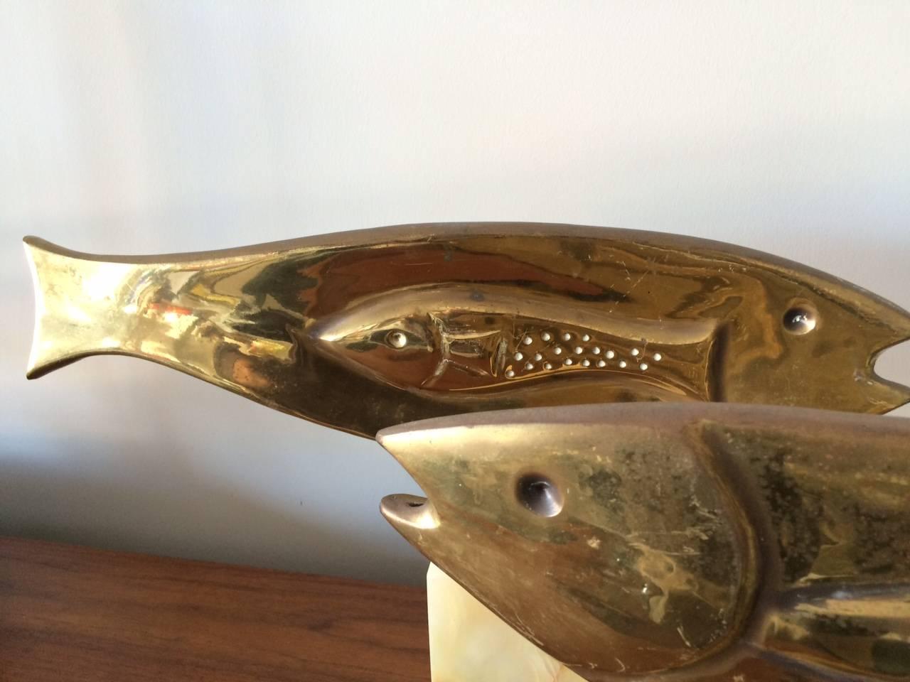 Late 20th Century Pair of Brass Fish Sculptures by Curtis Jere For Sale