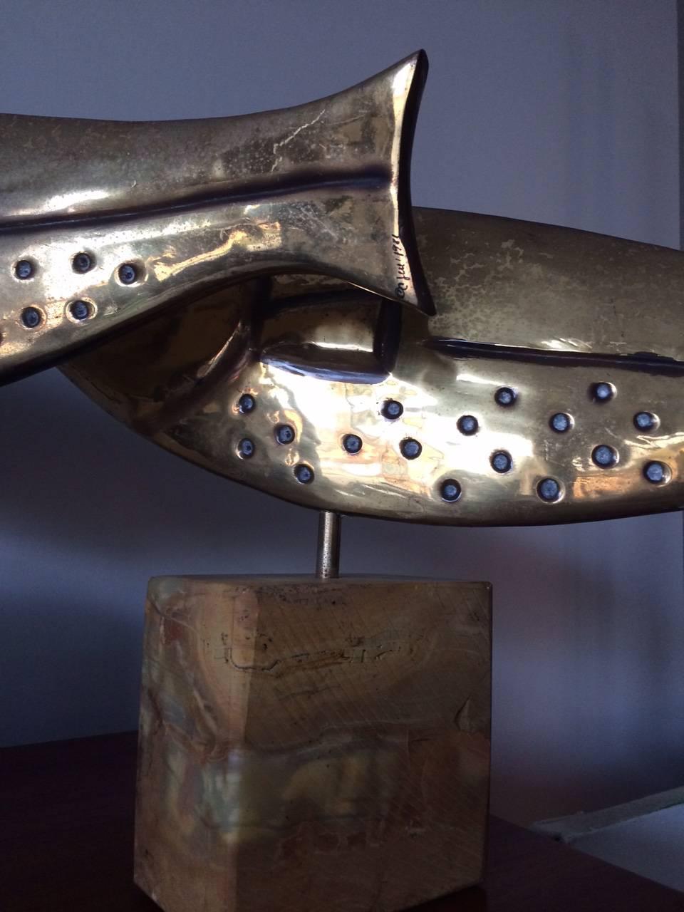 Pair of Brass Fish Sculptures by Curtis Jere For Sale 1