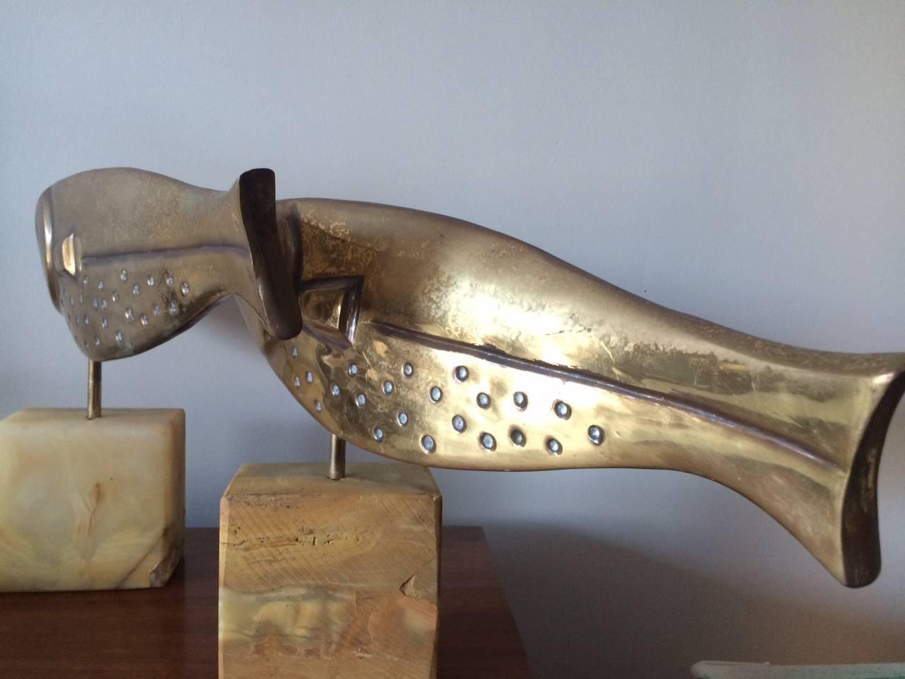 Pair of Brass Fish Sculptures by Curtis Jere For Sale 4
