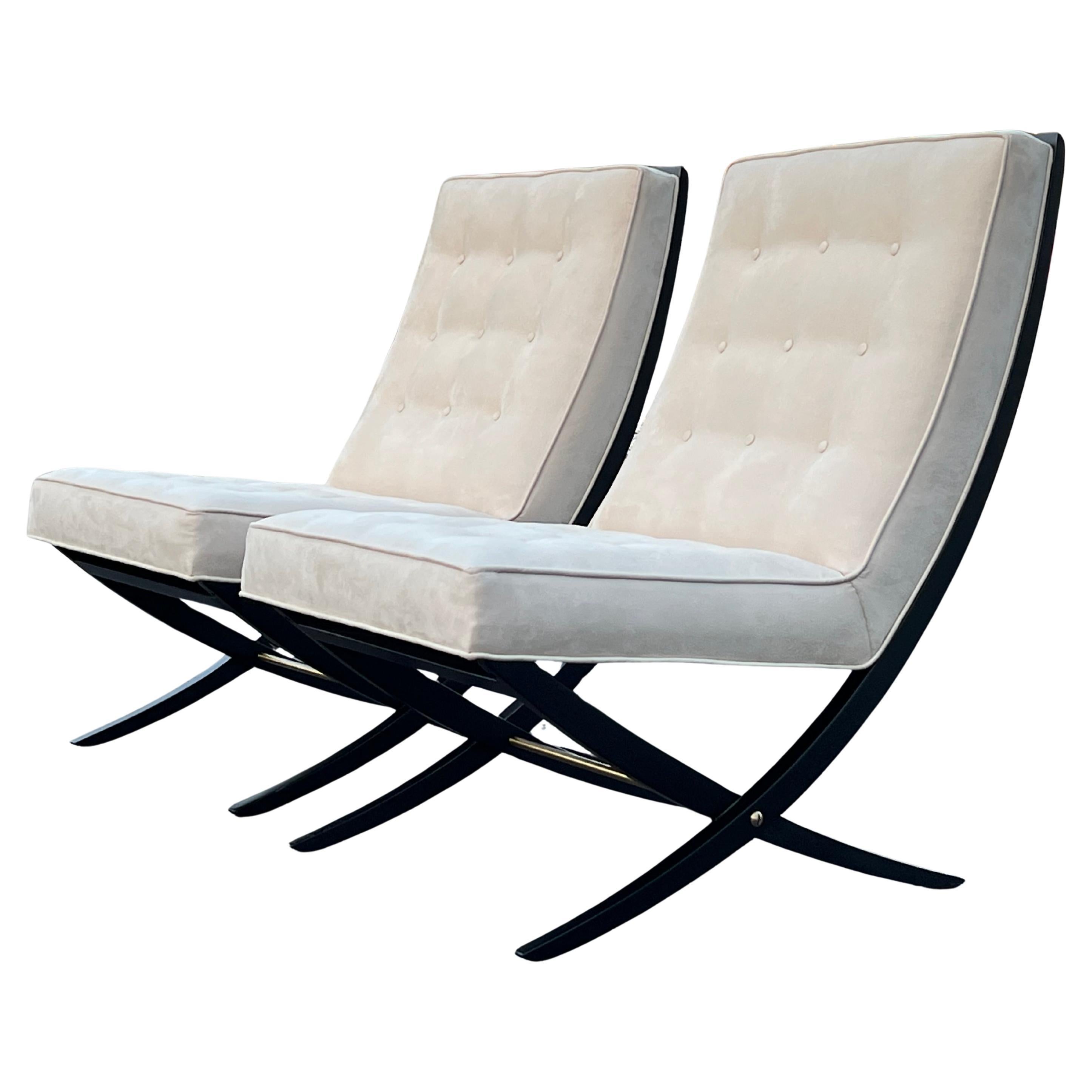 A Pair of Elegant Scissor Chairs With Brass Details Ca' 1950's