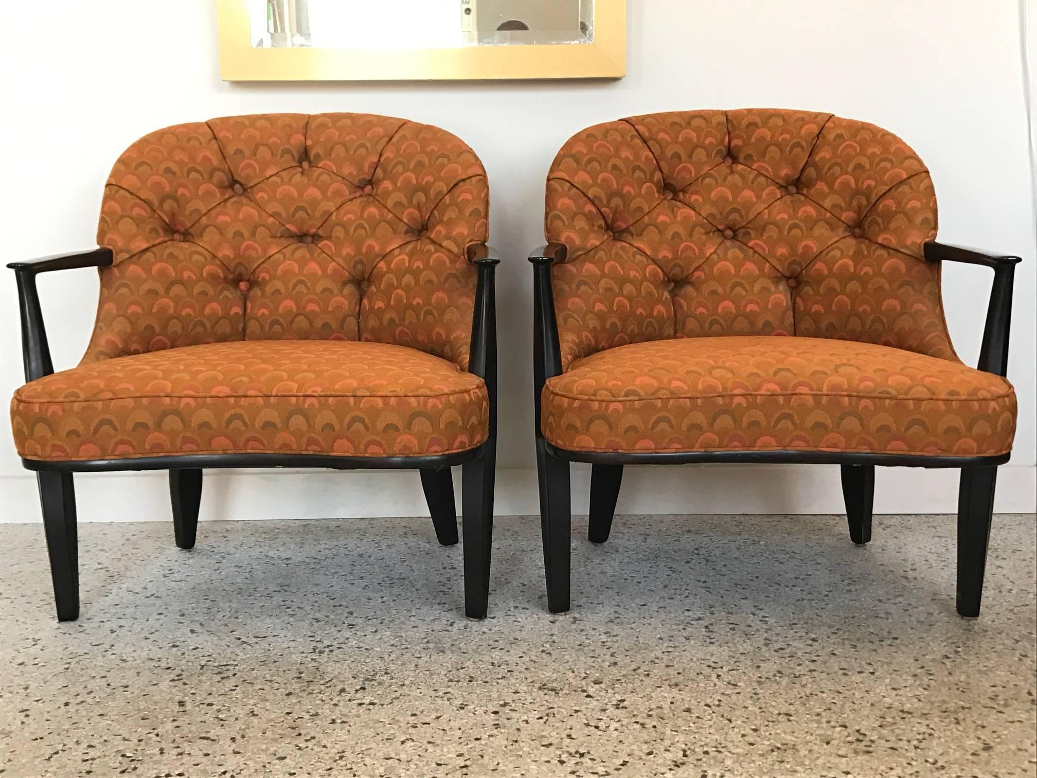 American Pair of Classic Dunbar Janus Armchairs in Larsen Fabric