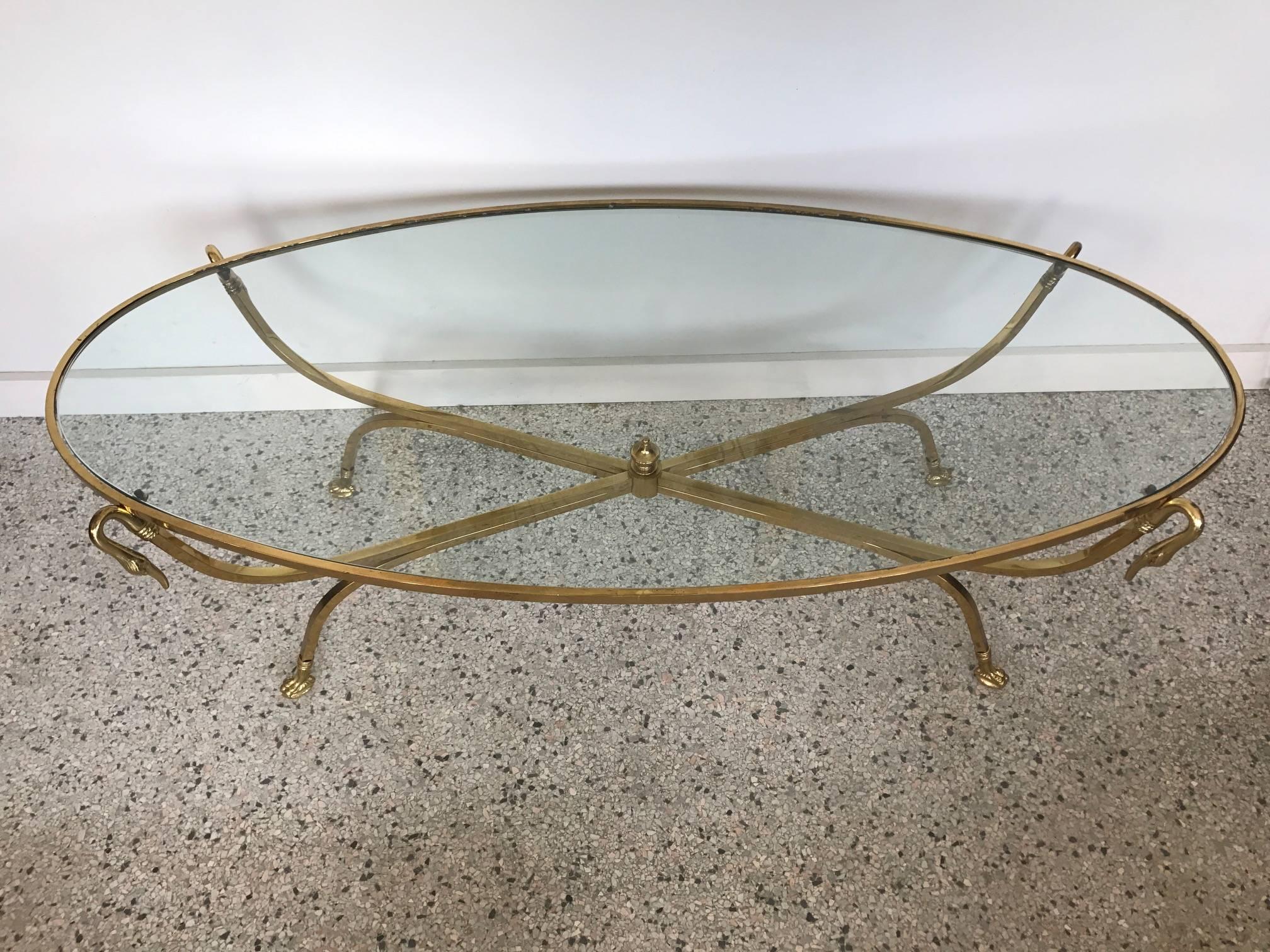 Hollywood Regency Italian Brass Swan Coffee Table, 1970s