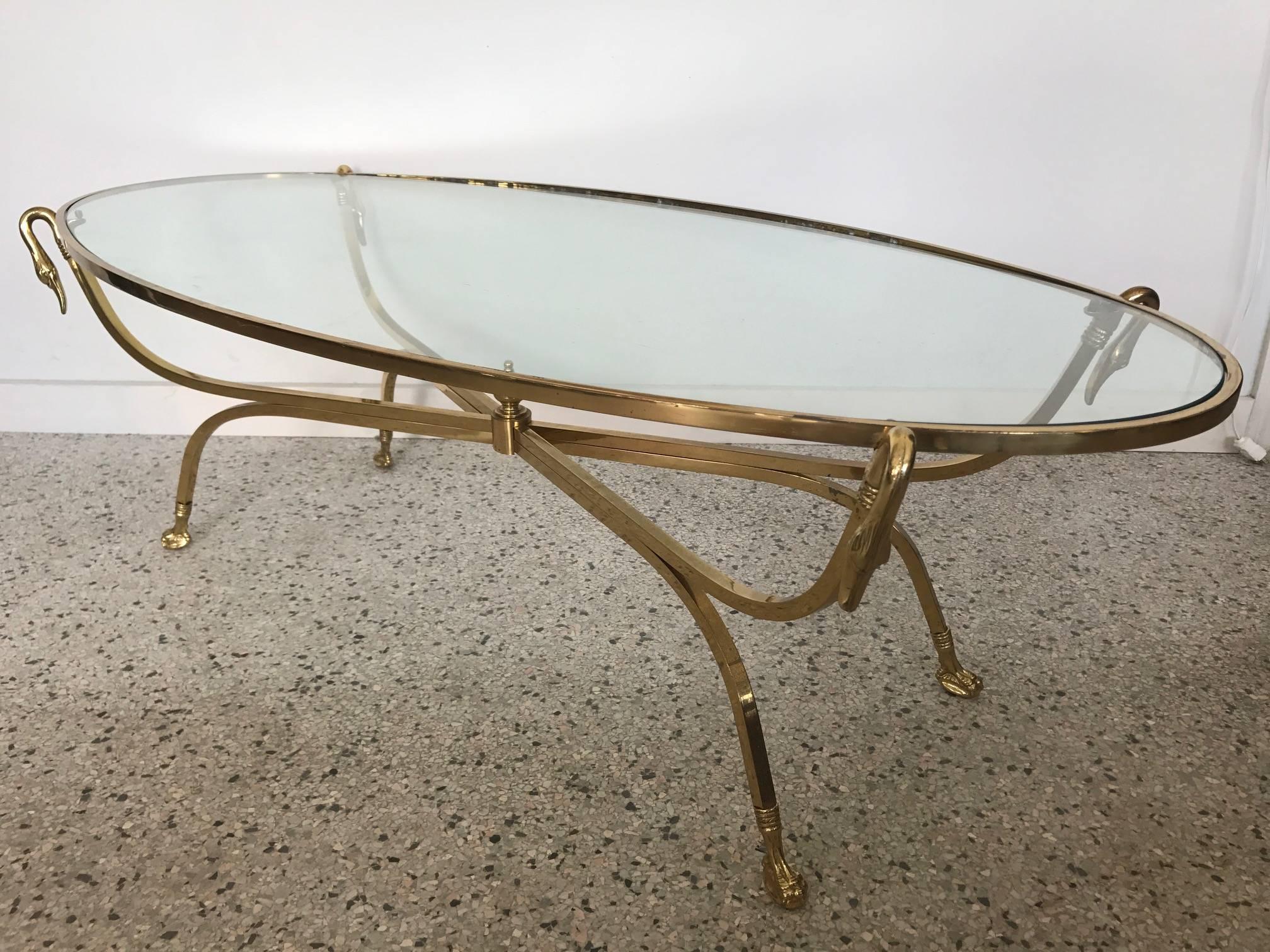 Late 20th Century Italian Brass Swan Coffee Table, 1970s