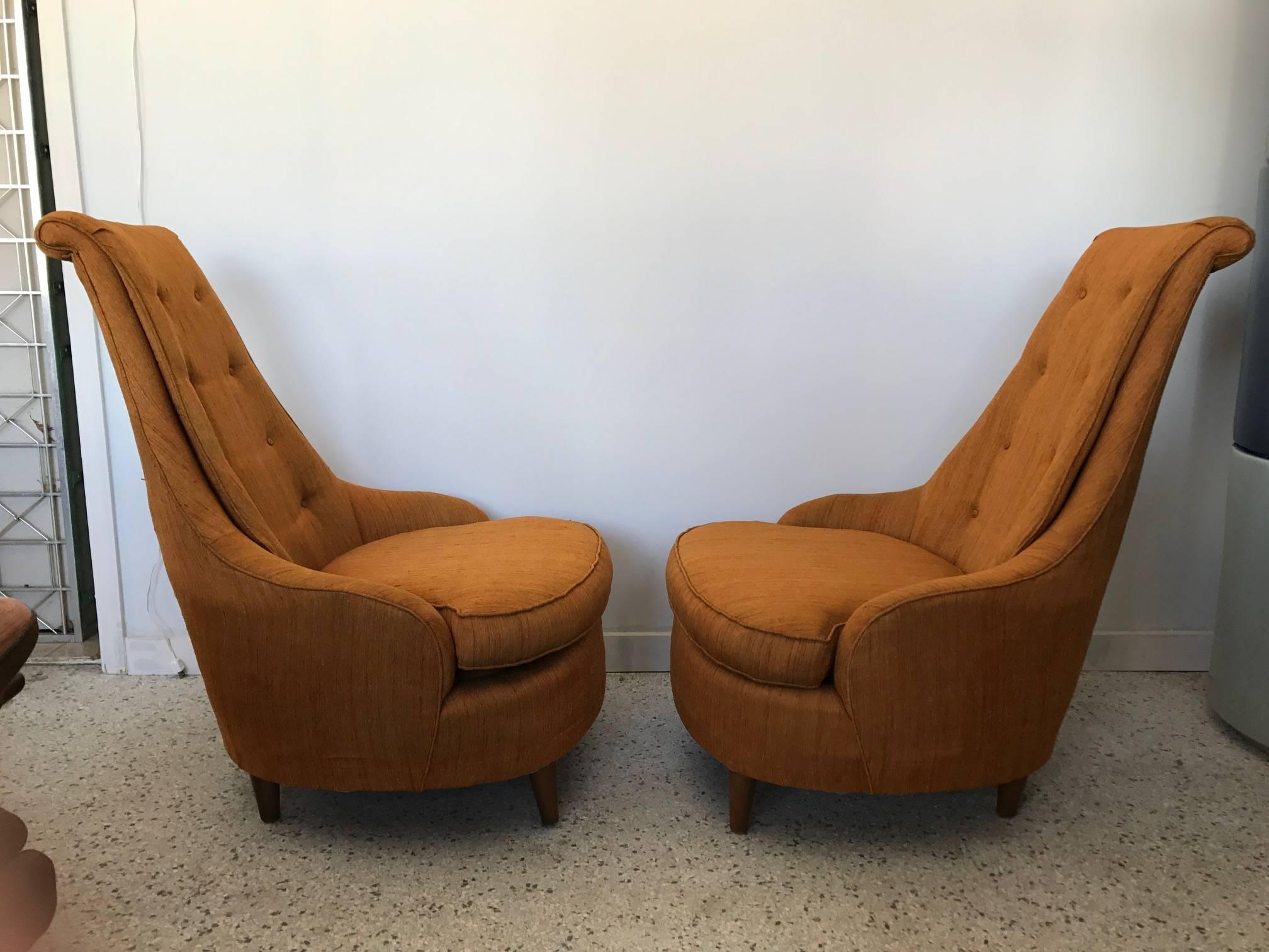 Pair of Karpen High Back Slipper Chairs In Good Condition For Sale In St.Petersburg, FL