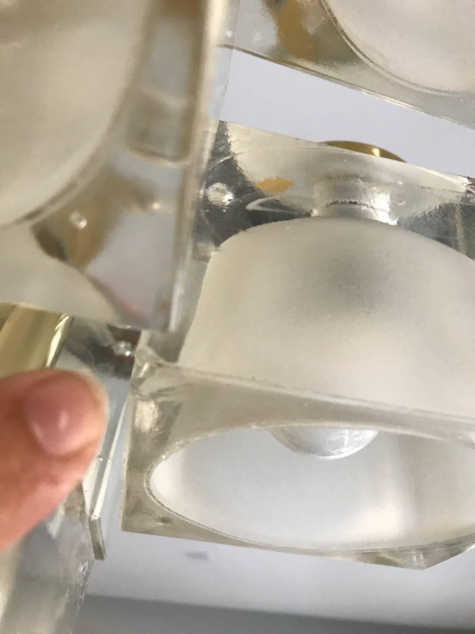 Italian Sciolari Petite Glass Cube and Brass Chandelier for Lightolier
