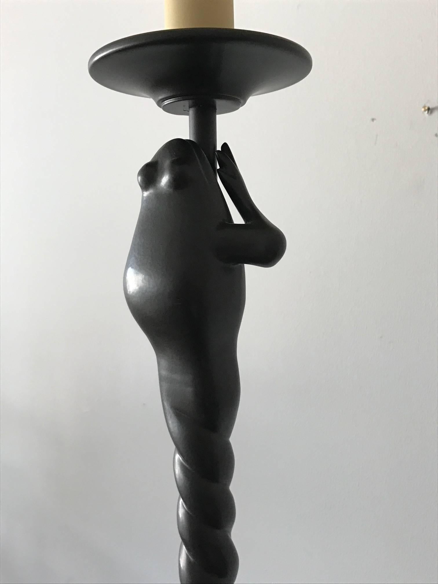 An unusual floor lamp by Chapman, circa 1979. Bronze finish, whimsical frog design.