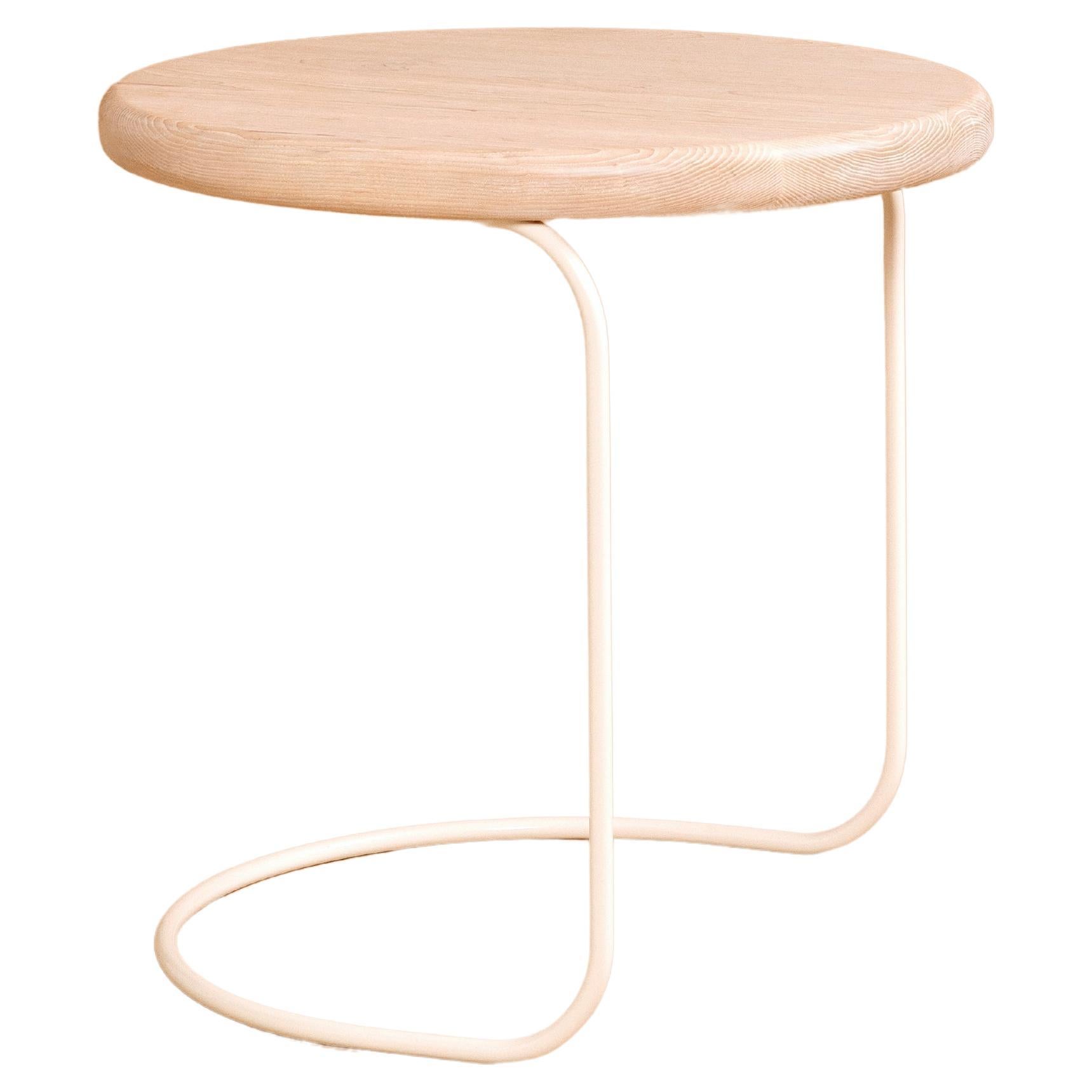 Contemporary Wood and Metal Round Side Table For Sale