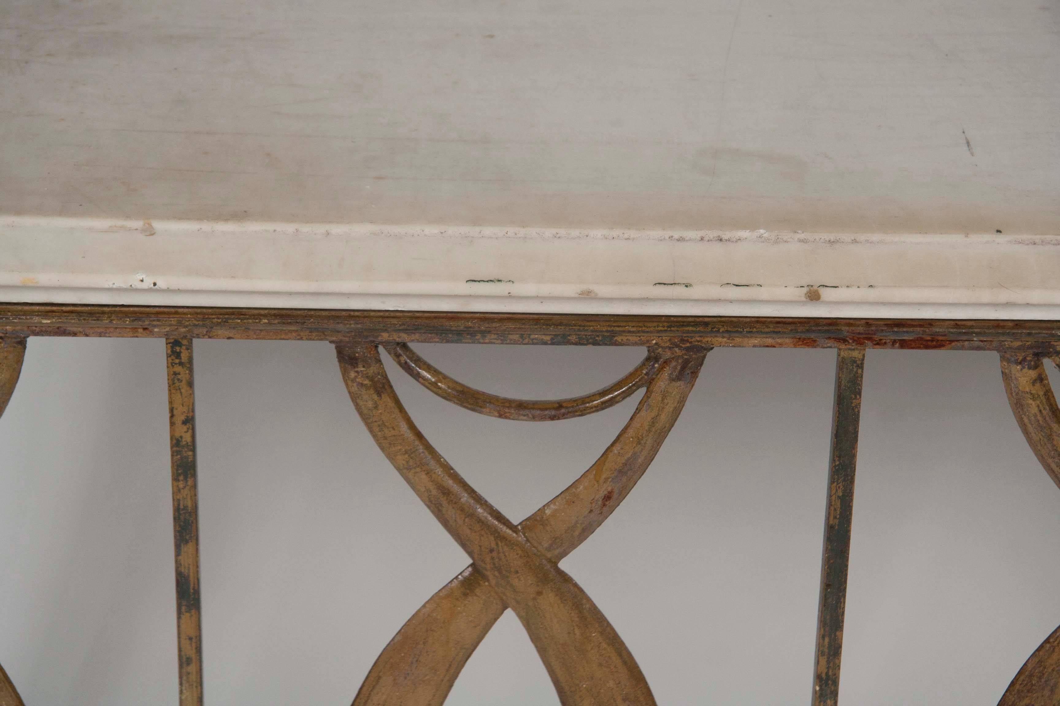 American Art Moderne Painted Iron Console Table with Marble Top