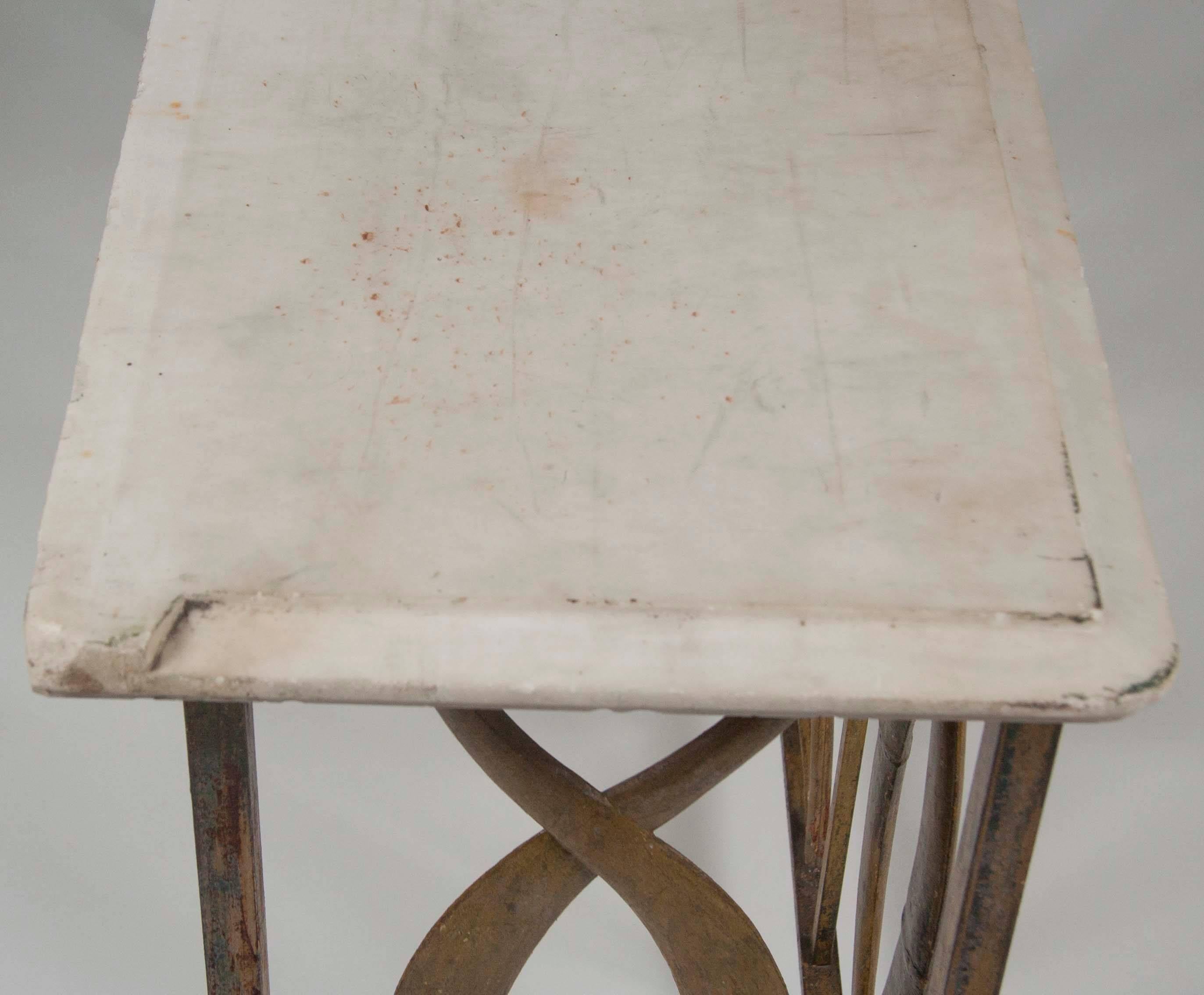 20th Century Art Moderne Painted Iron Console Table with Marble Top