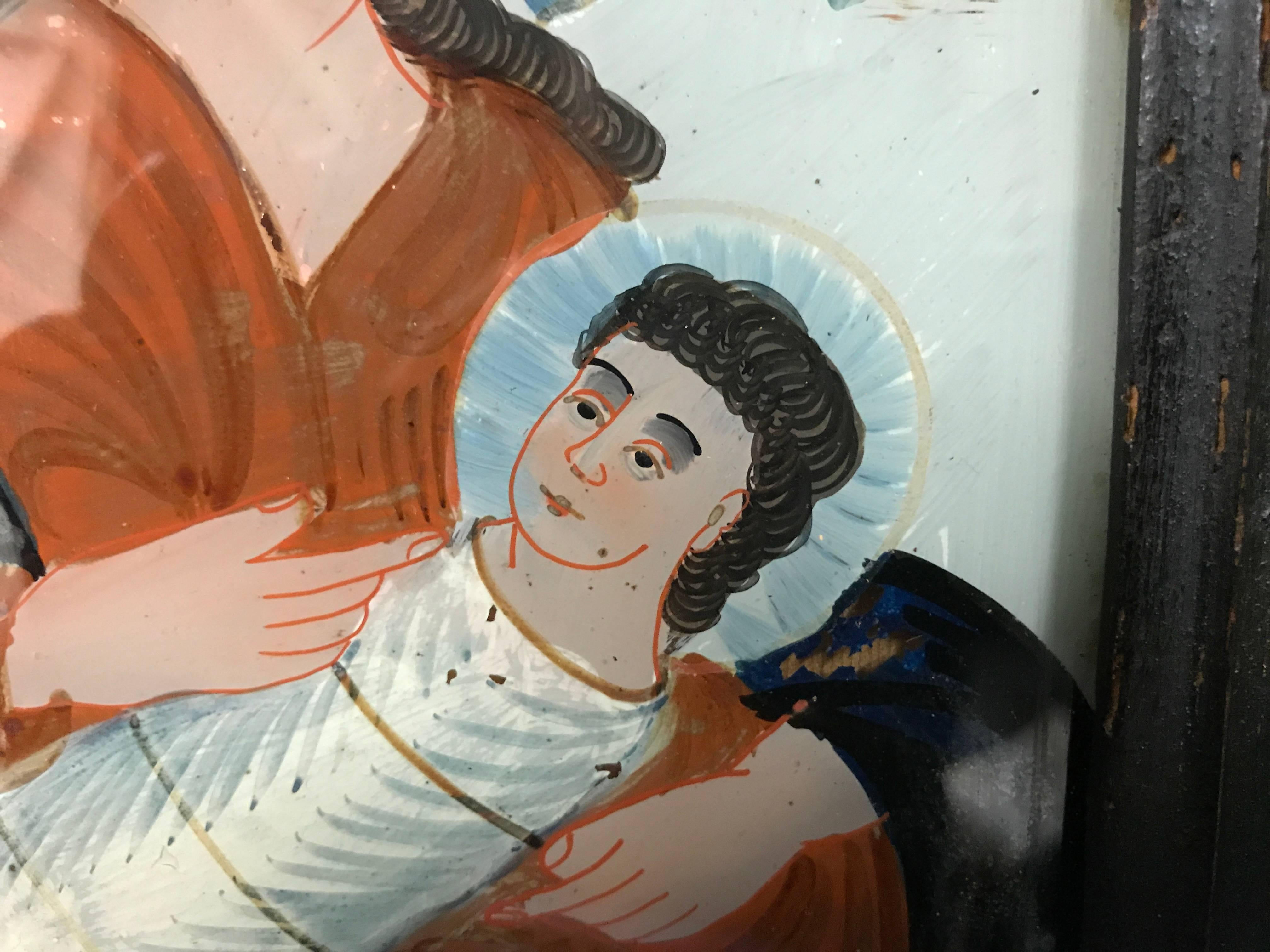 Hand-Painted Madonna and Child Reverse Glass Painting, Germany