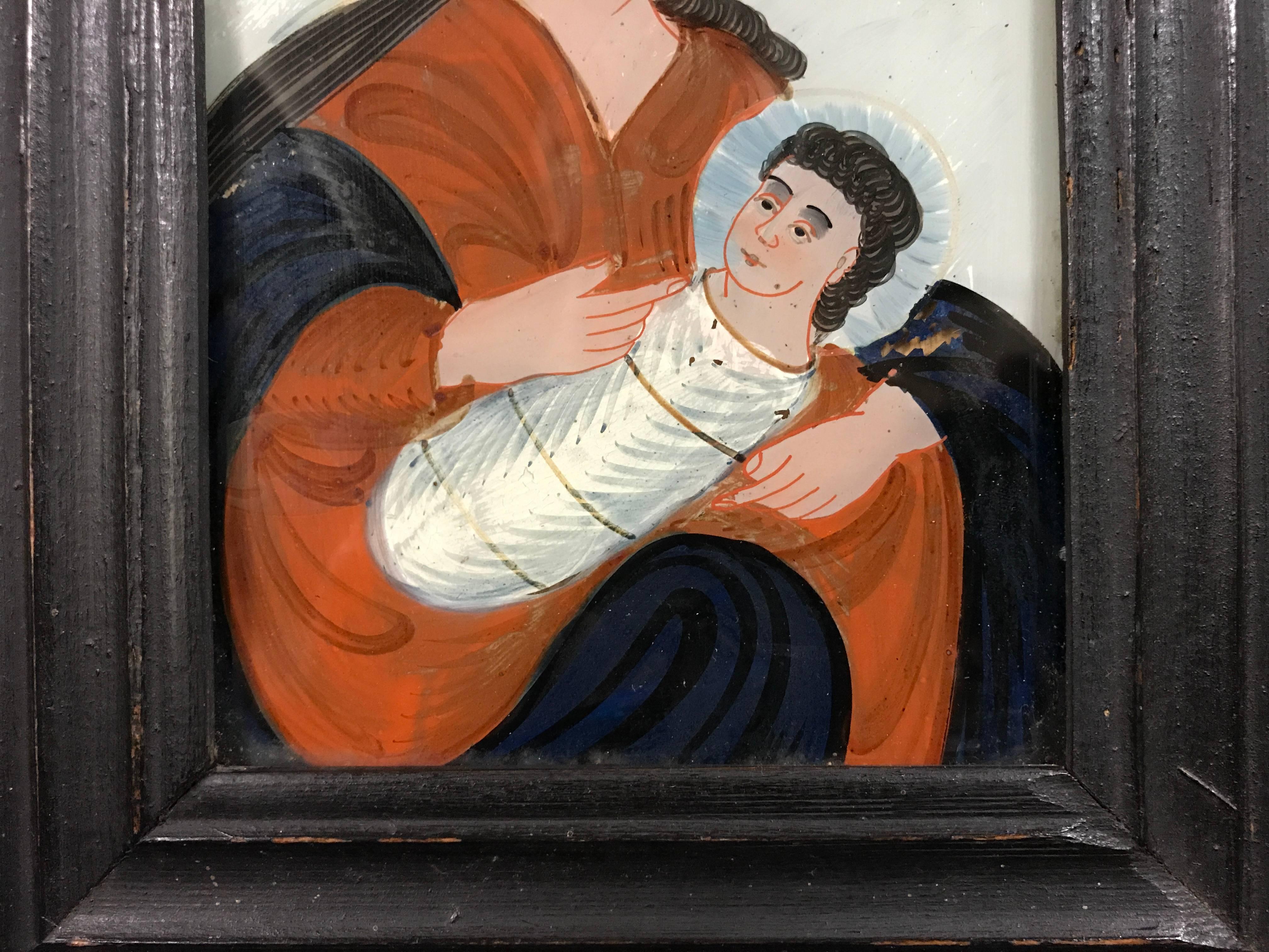 Madonna and Child Reverse Glass Painting, Germany In Good Condition In Stamford, CT