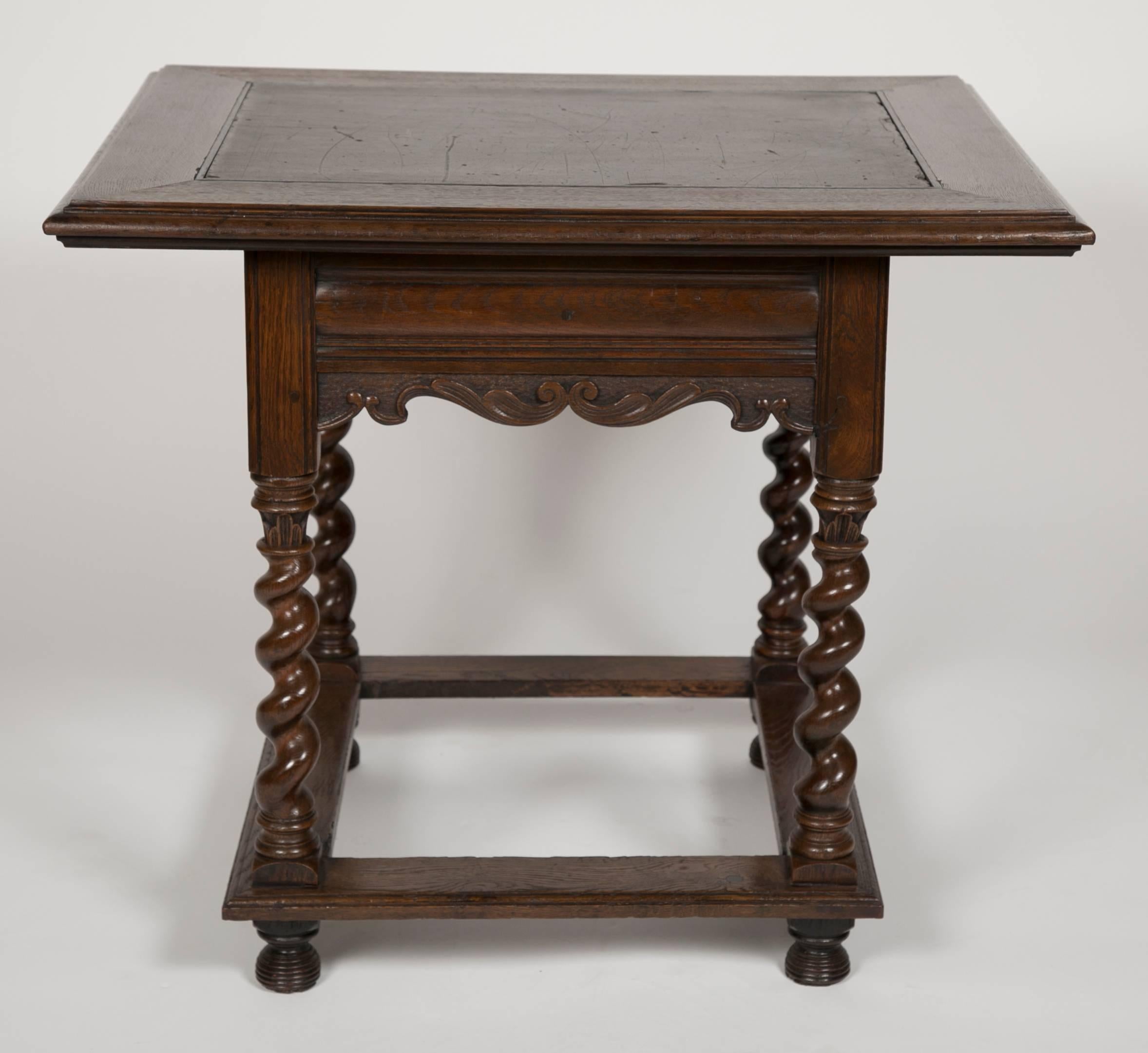 Hand-Carved Dutch Baroque Oak Center Table with Inlaid Slate Top