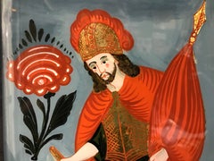 Austrian Reverse Glass Painting of Saint Florian, Patron Saint of Firefighters