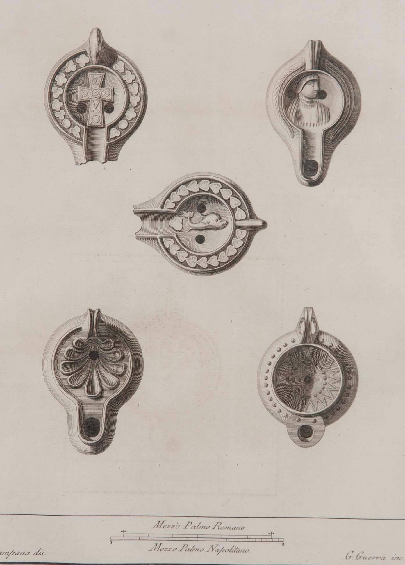 Paper Set Of 12 18th Century Italian Etchings of Roman Oil Lamps, Herculaneum For Sale