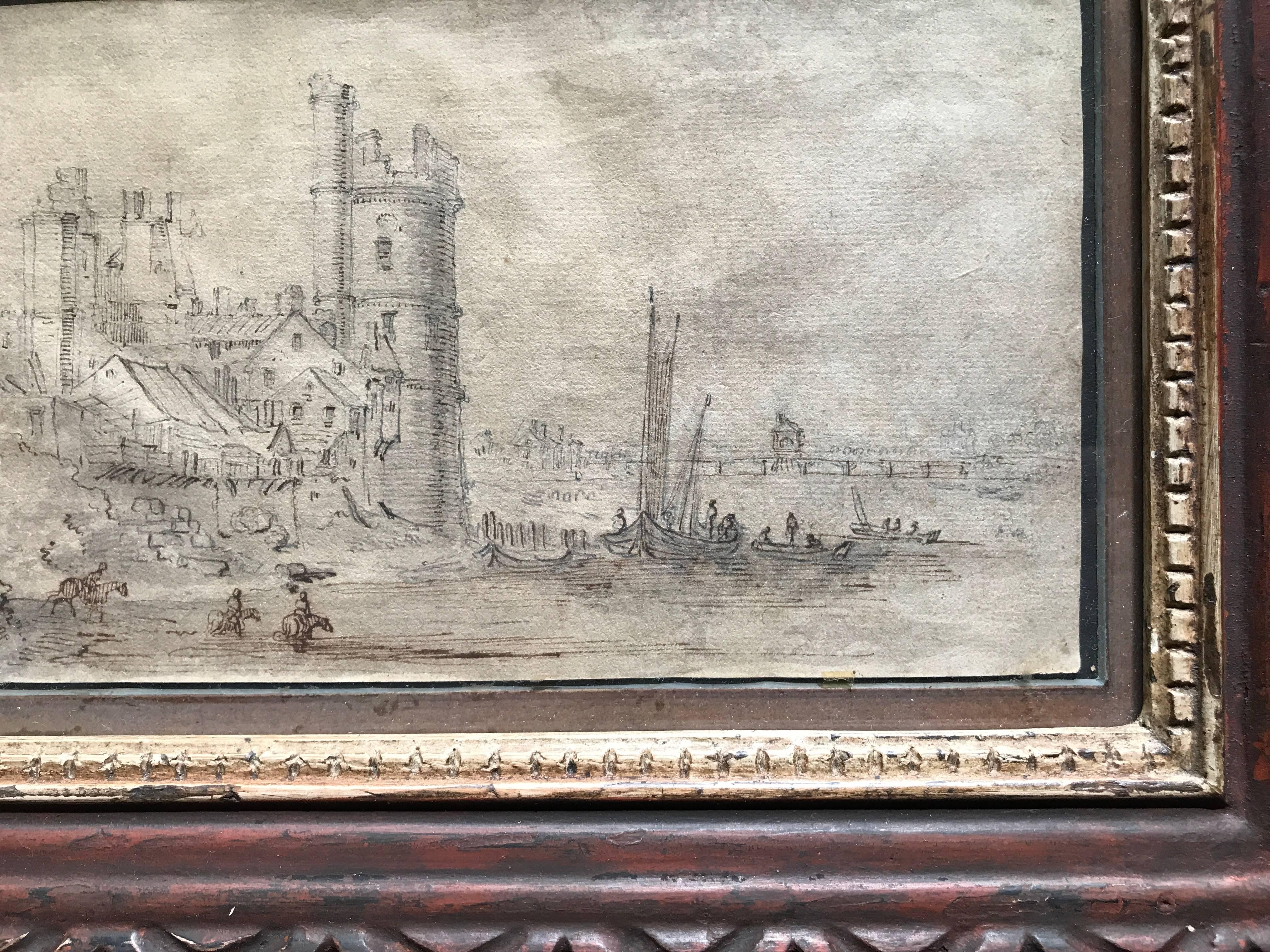 Baroque 17th Century French Old Master Drawing of Paris