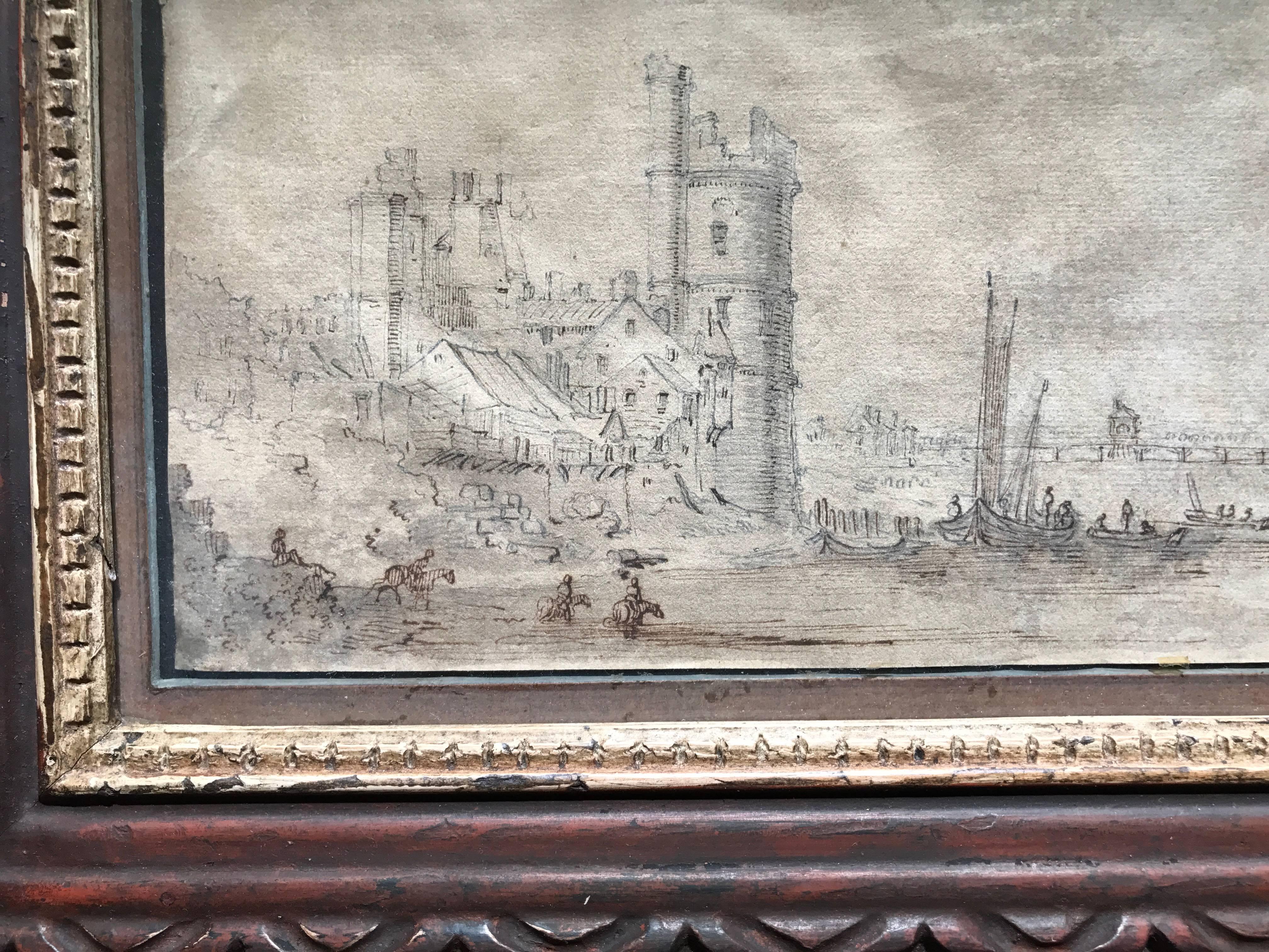 17th Century French Old Master Drawing of Paris In Excellent Condition In Stamford, CT