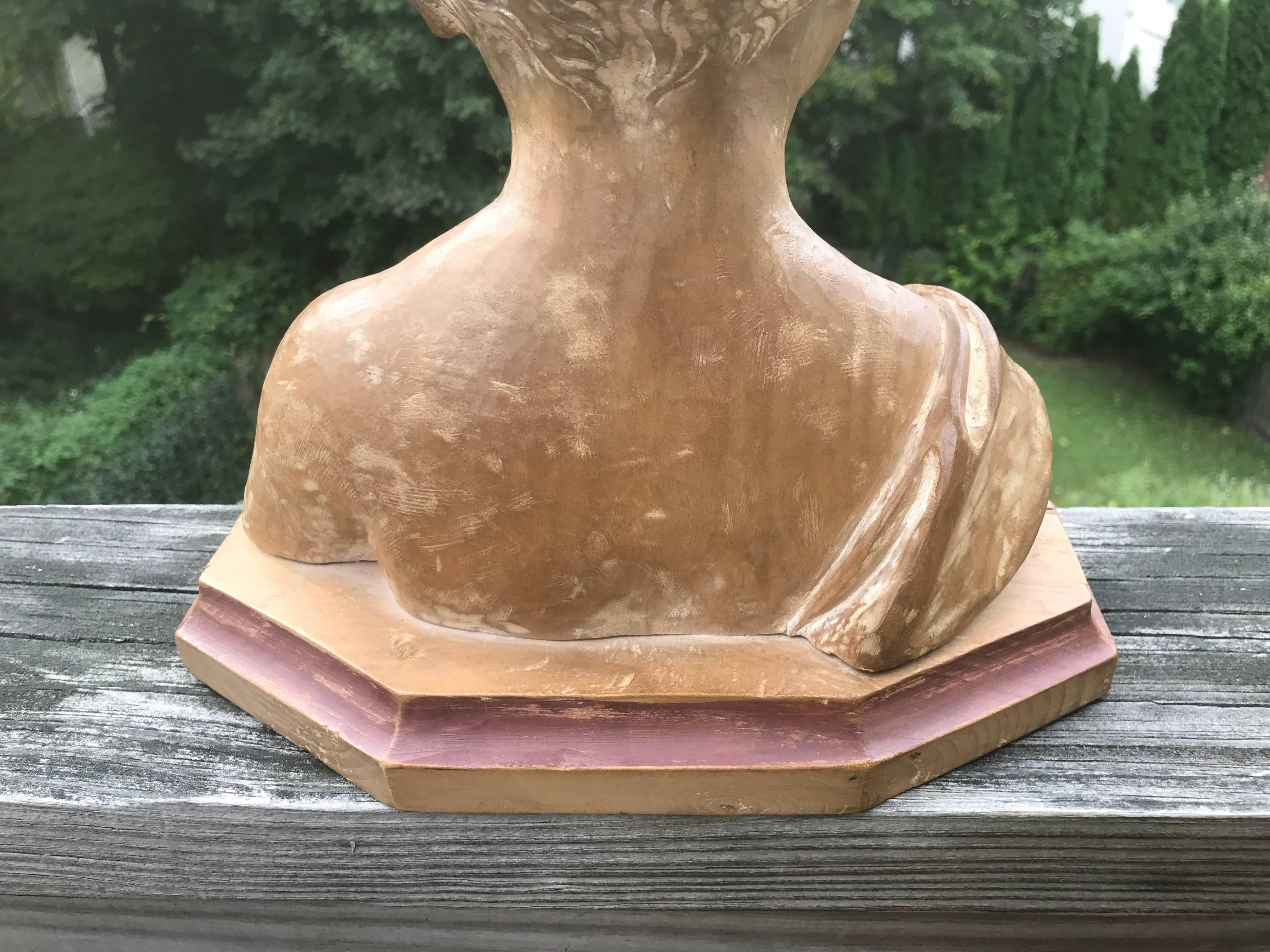 Italian Grand Tour Carved Wood Bust of a Child In Excellent Condition In Stamford, CT