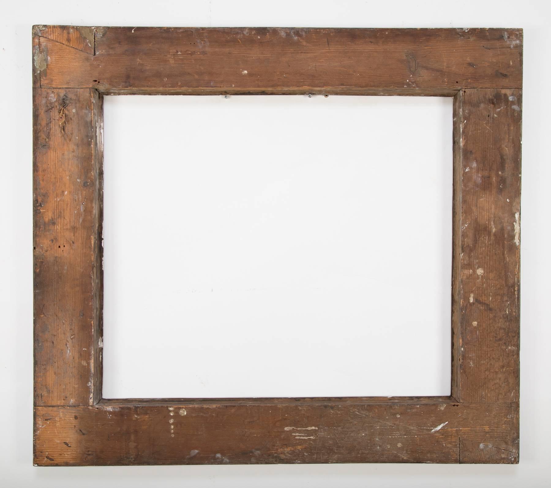 Wood 17th Century Italian Silver Gilt Frame with Mirror, Large-Scale