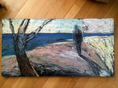 1980s East Village Art Scene Oil on Board, Signed Kim Keever, 1985