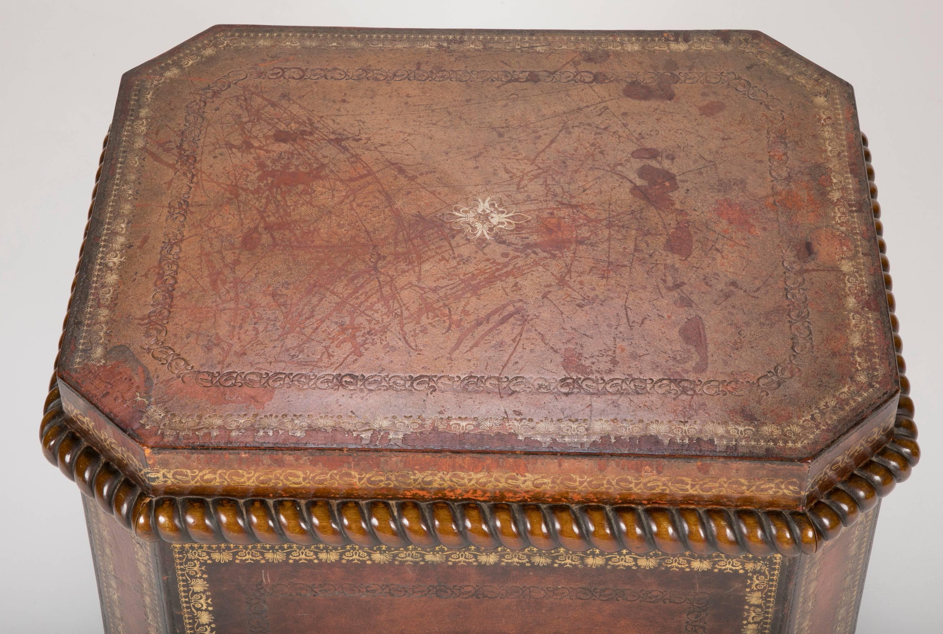 Neoclassical Tooled and Gilt Leather Chest with Faux Marble Interior