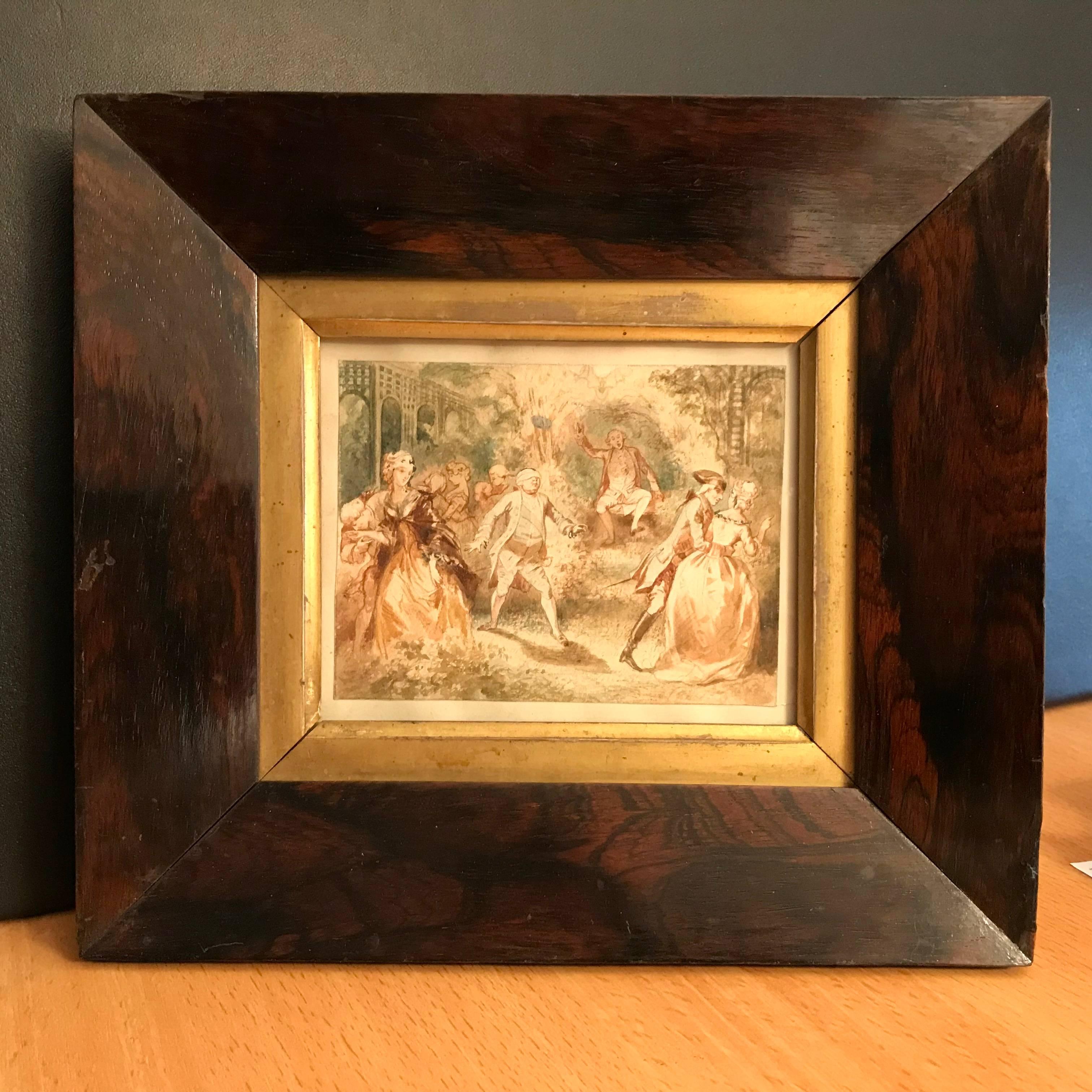 French 18th Century Watercolor 'Blind Man's Bluff' In Good Condition In Stamford, CT