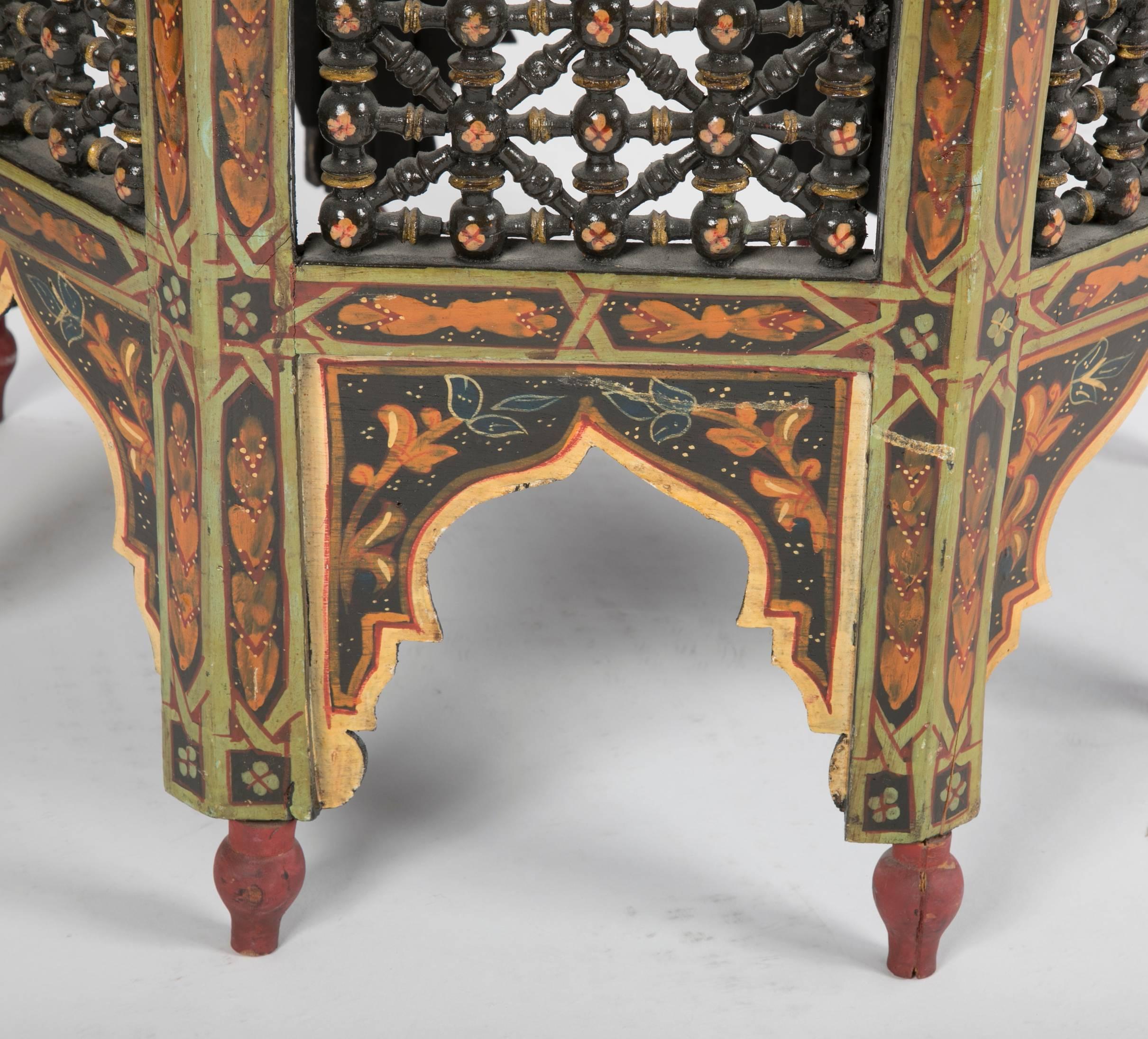 Moroccan Carved and Painted Octagonal Side Table In Excellent Condition In Stamford, CT
