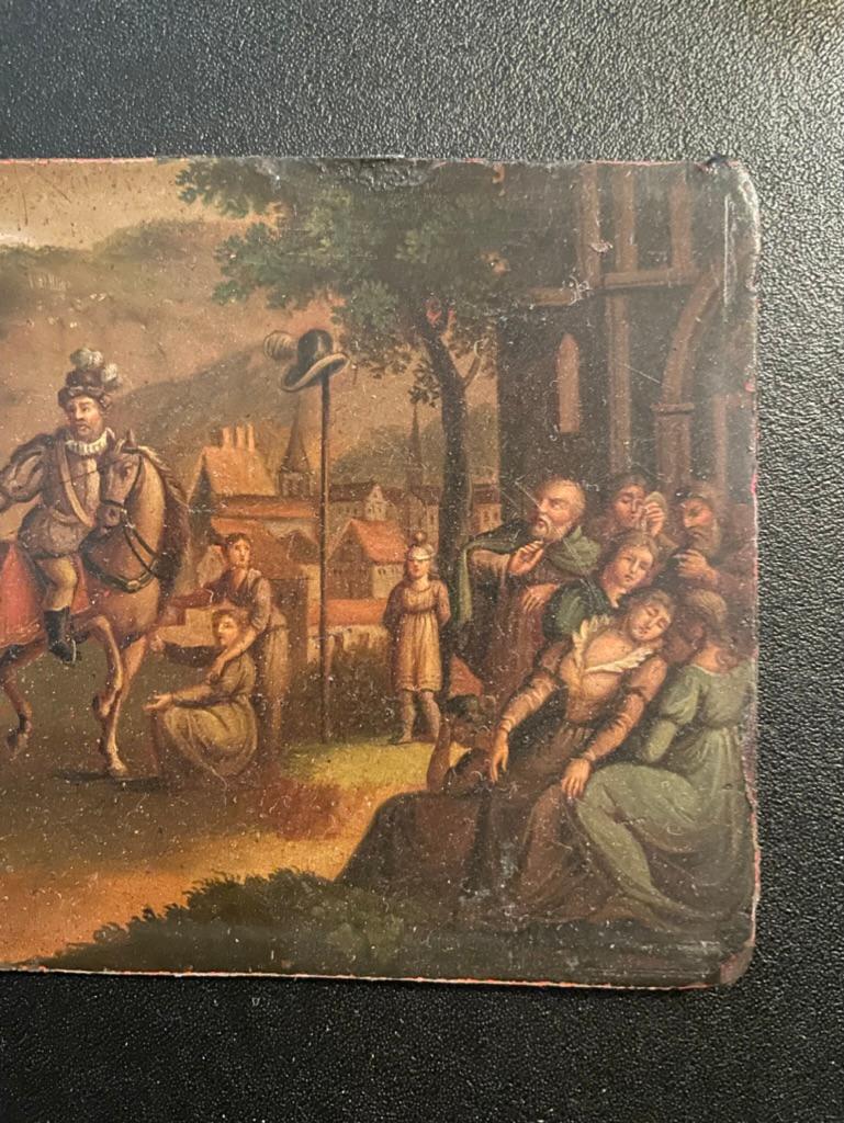 Hand-Painted 19th Century Swiss Oil Painting of the Legend of William Tell For Sale