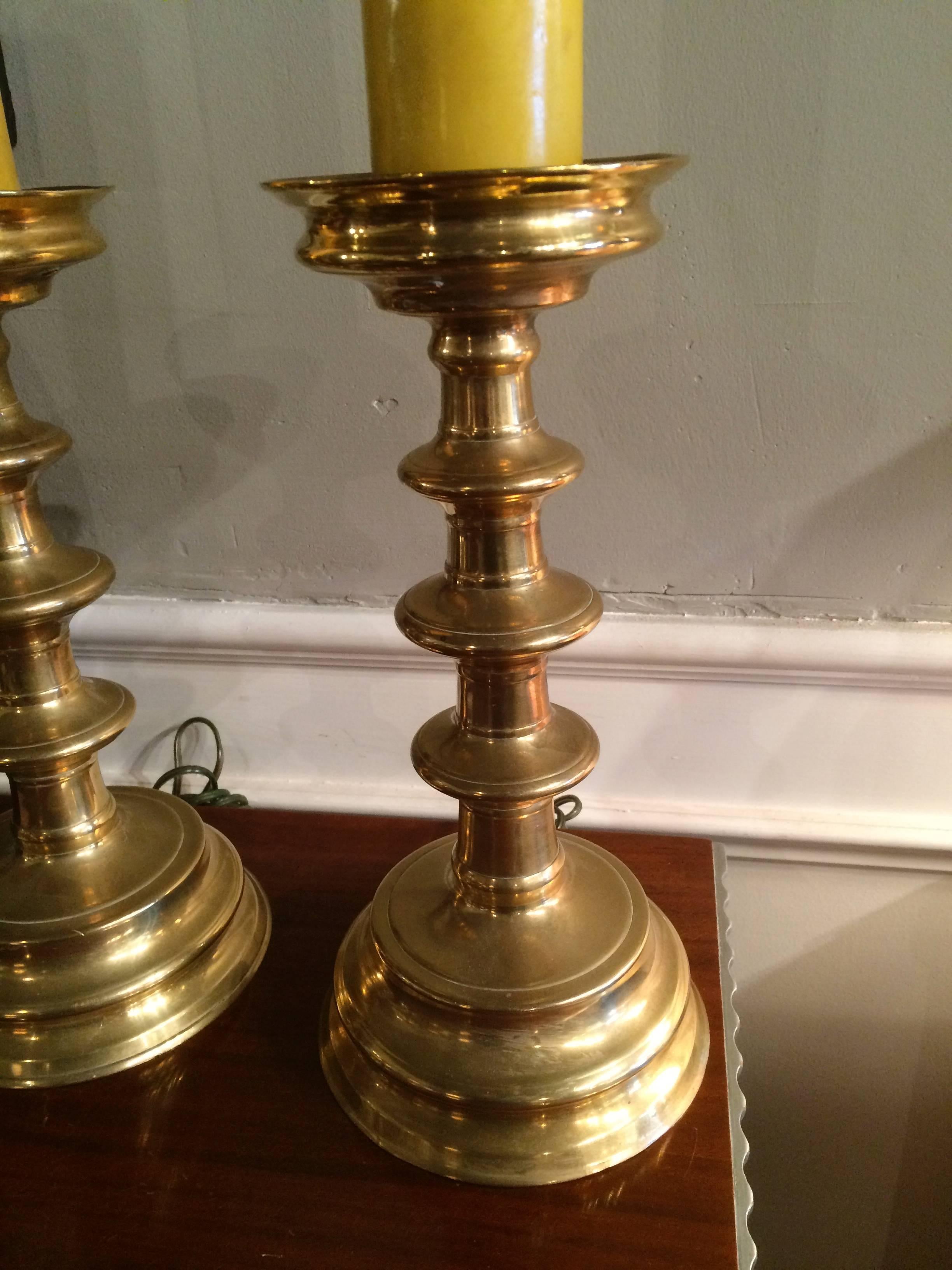 Italian Pair of Baroque Style Brass Candlestick Lamps