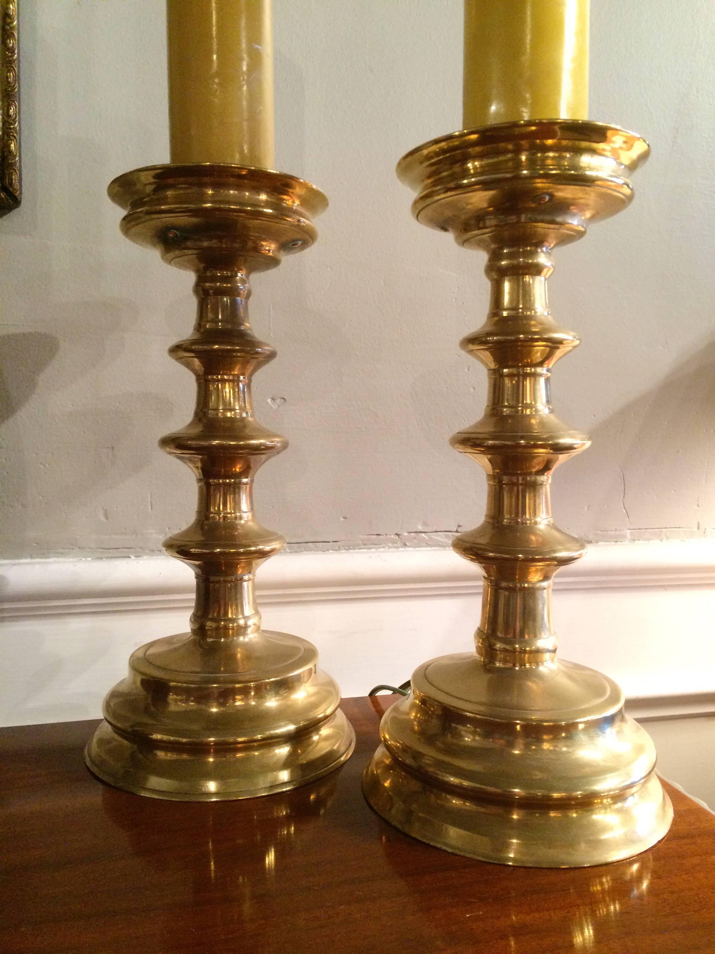 Pair of Baroque Style Brass Candlestick Lamps 4