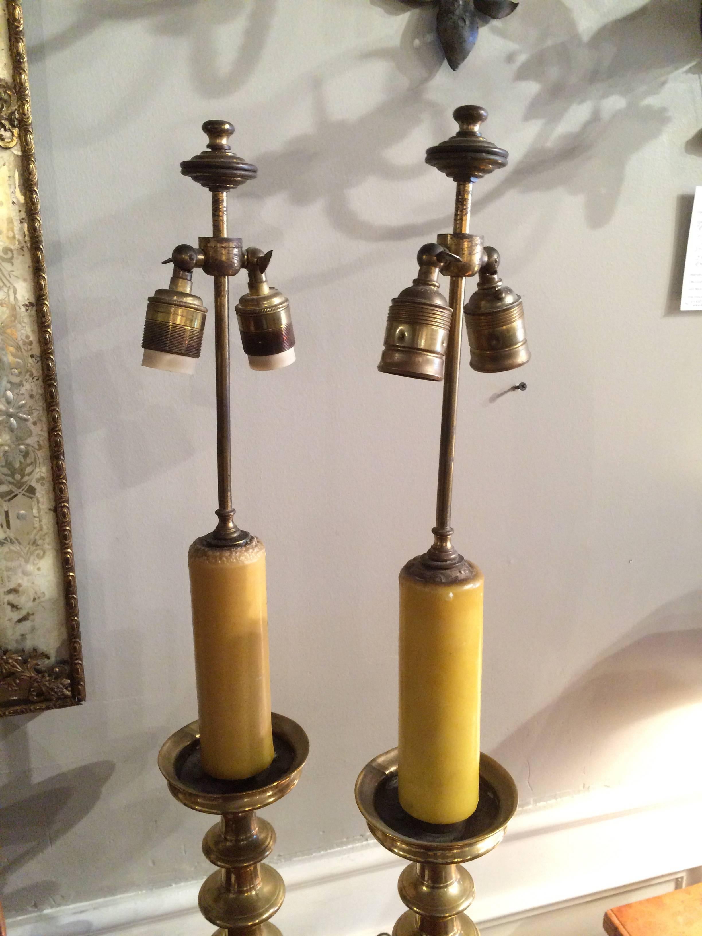 Pair of Baroque Style Brass Candlestick Lamps 1