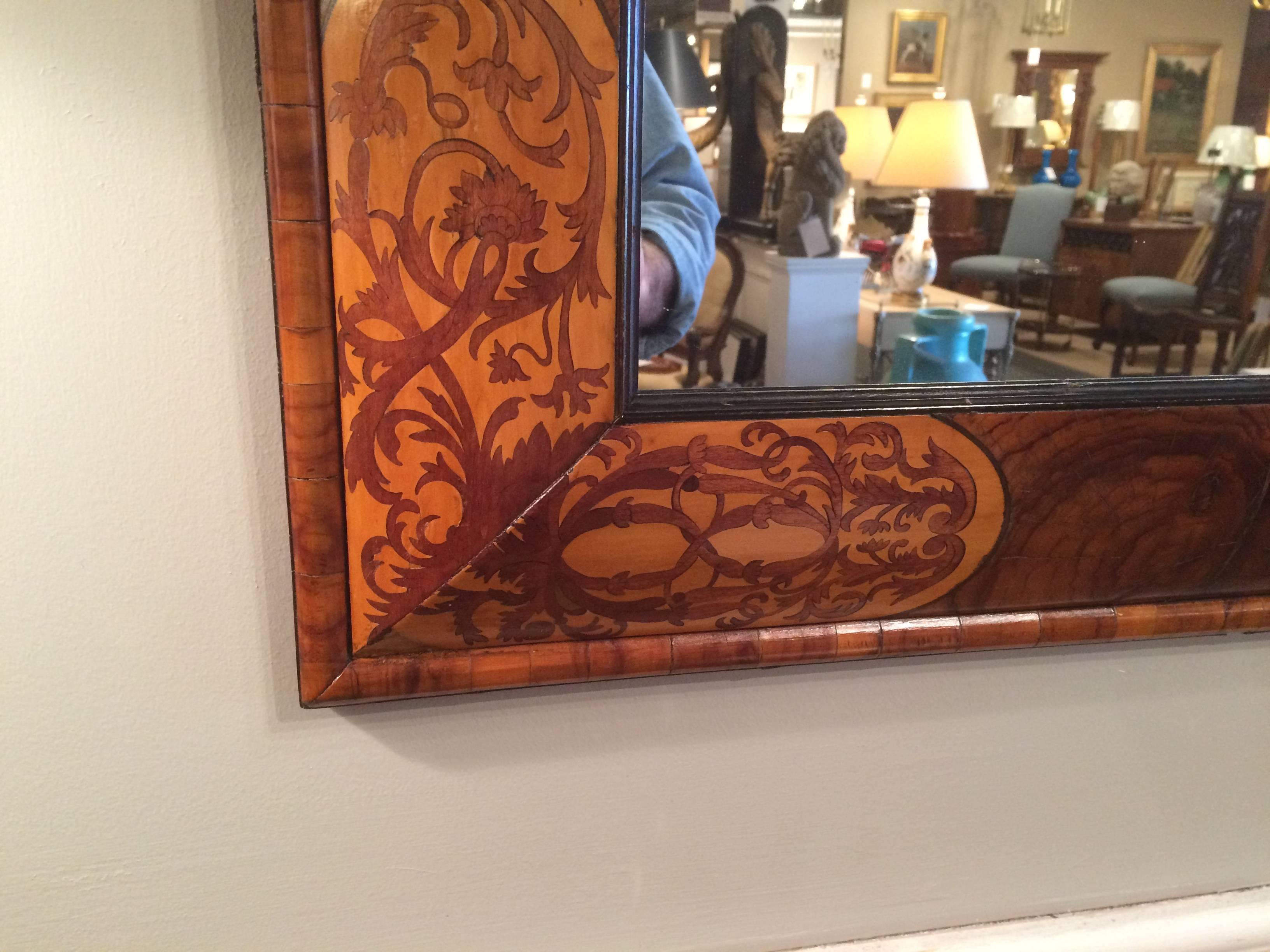 Fruitwood Oyster Veneer and Inlaid Mirror